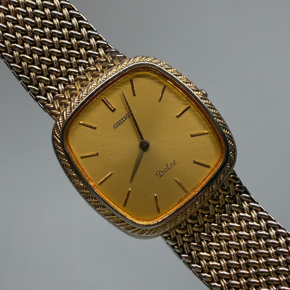 Vintage Seiko Dolce 8N40-5040 Quartz Men Gold Tone Dial Square Watch-Runs!